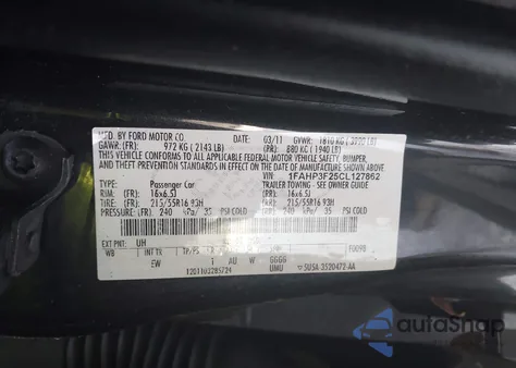 2012 Ford Focus Se z USA, uszkodzony, nr VIN 1FAHP3F25CL127862